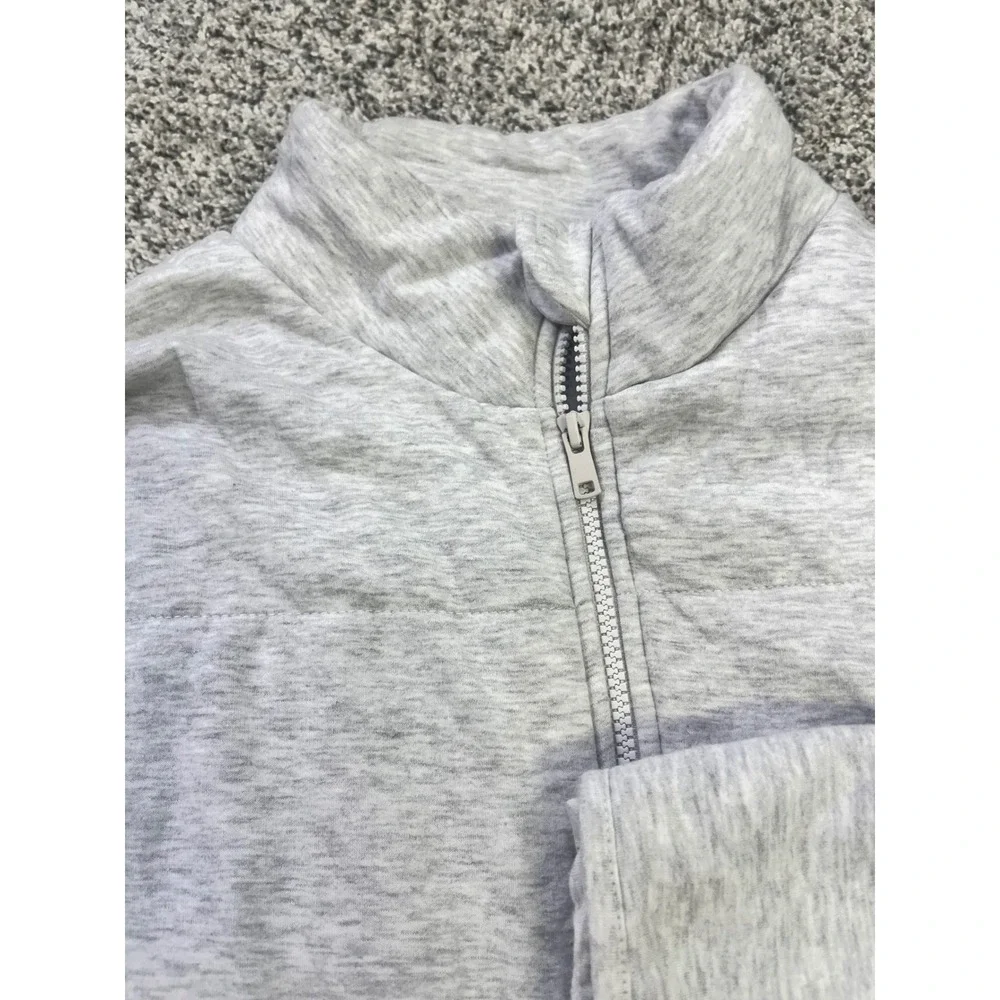 Three Dots Womens Heather Gray Quilted Full Zip Mock Neck Jacket Size S‎